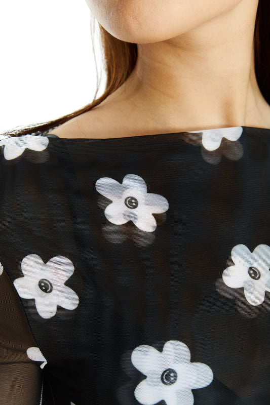 TOP MESH NEGRO FLOR
