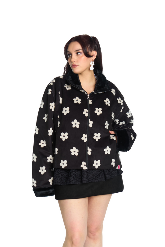 CHAQUETA PIEL NEGRO FLOR (PRE-VENTA)