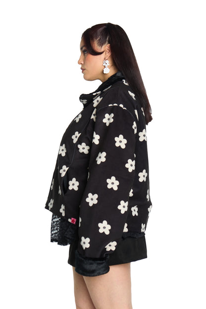 CHAQUETA PIEL NEGRO FLOR