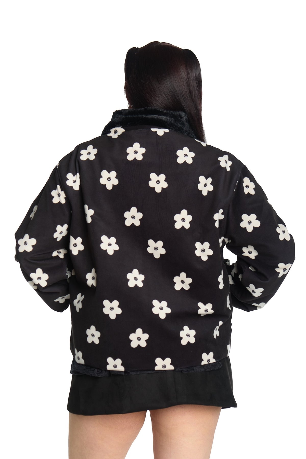CHAQUETA PIEL NEGRO FLOR