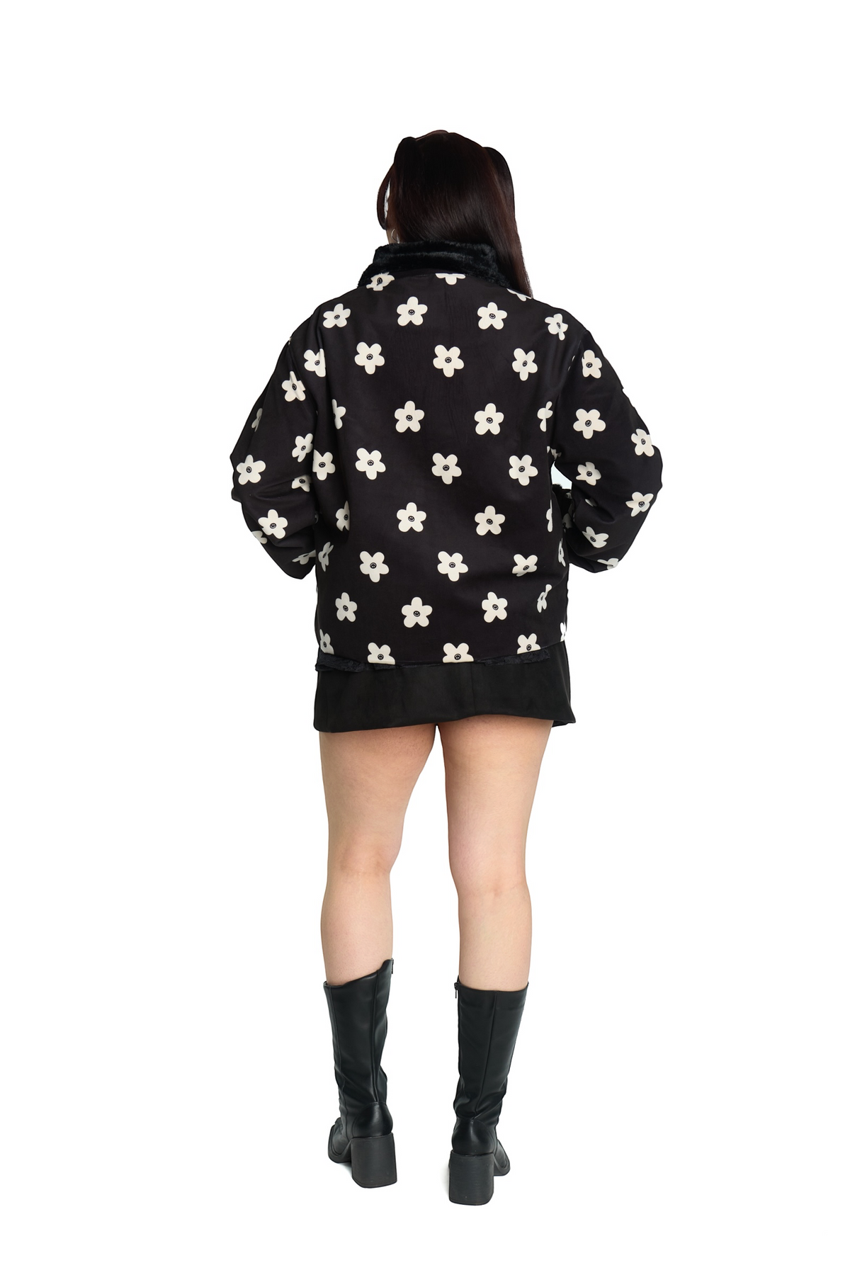 CHAQUETA PIEL NEGRO FLOR