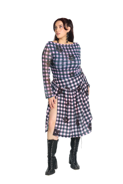 TOP MESH NEGRO CUADRILLE FLOR