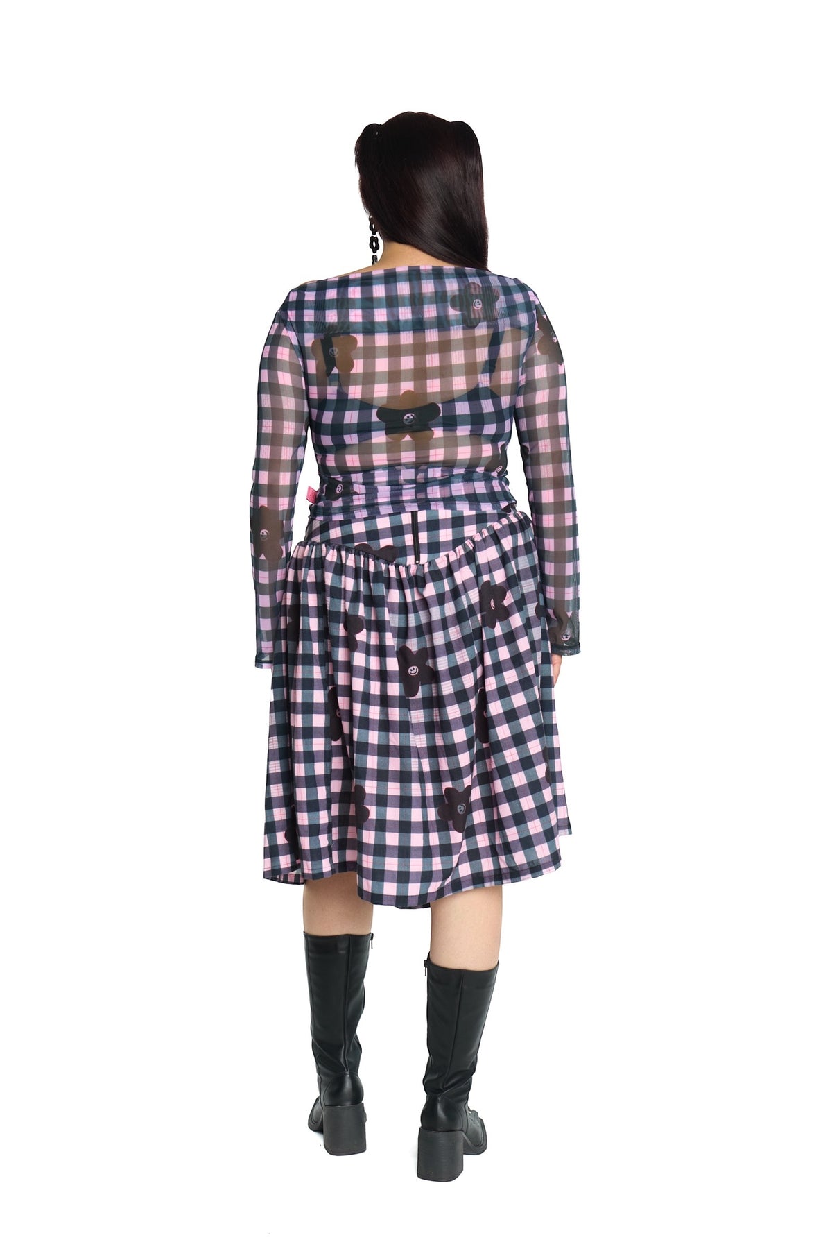 TOP MESH NEGRO CUADRILLE FLOR