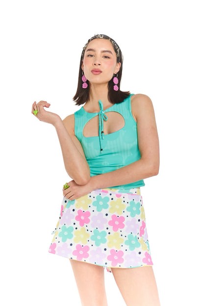 TOP ESCOTE TURQUESA FLOR