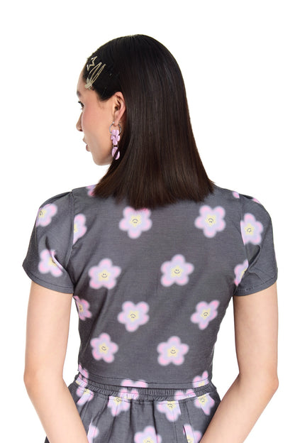 BLUSA ESCOTE GRIS MULTICOLOR