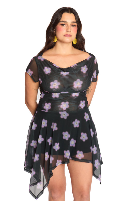 VESTIDO ASIMÉTRICO NEGRO MULTICOLOR