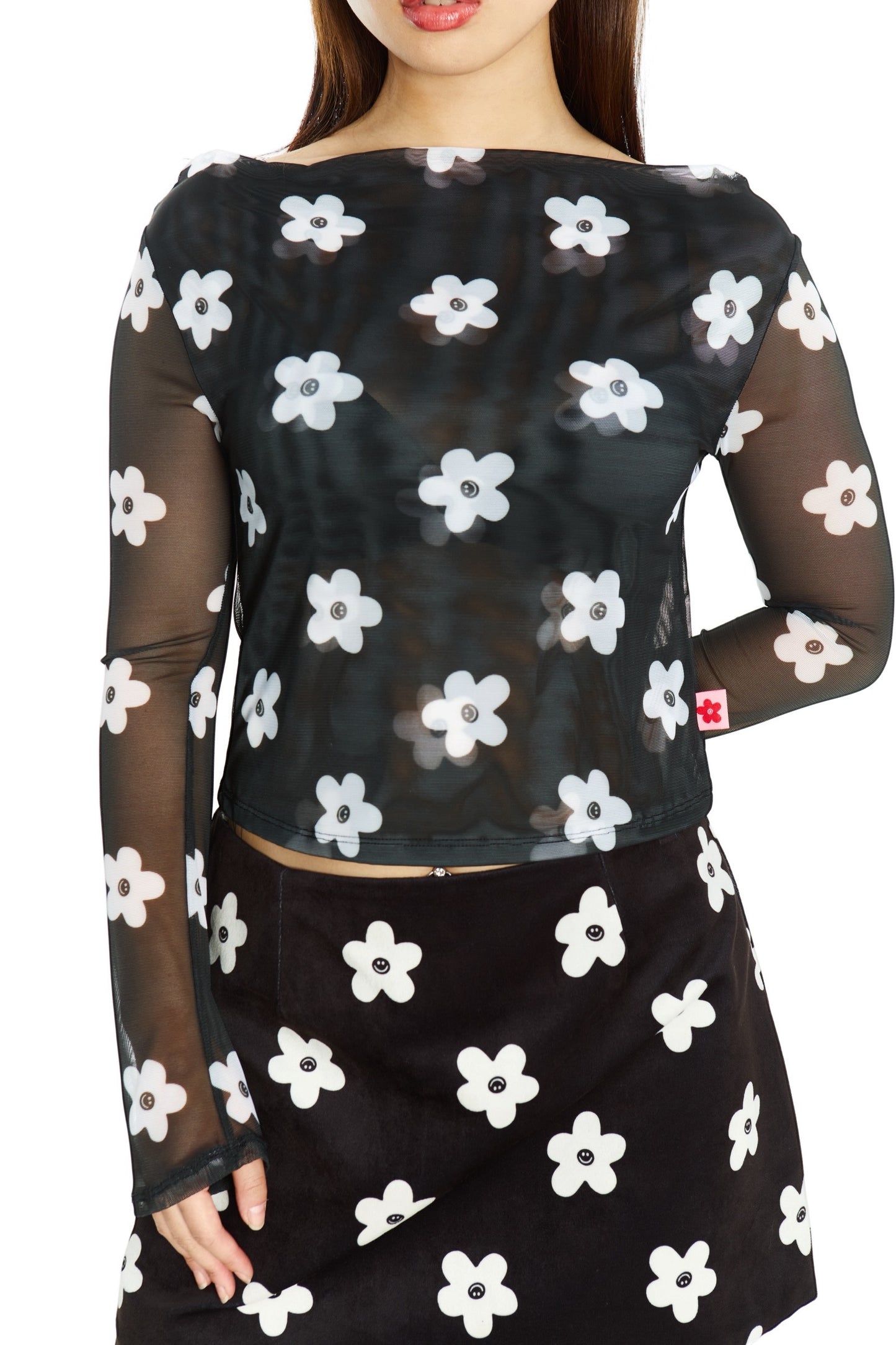 TOP MESH NEGRO FLOR