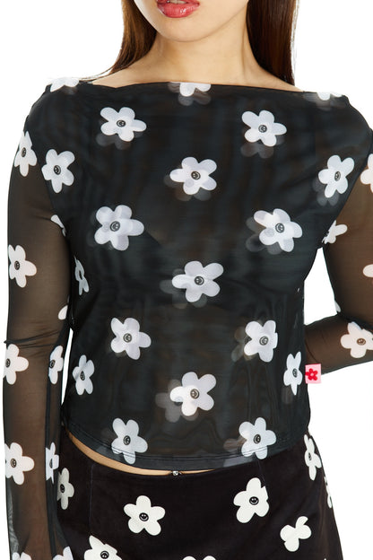 TOP MESH NEGRO FLOR