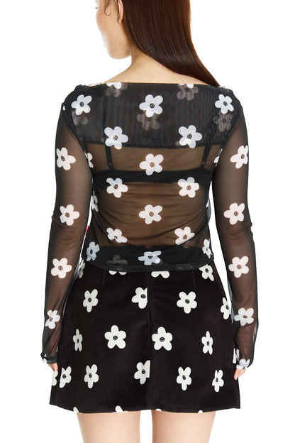 TOP MESH NEGRO FLOR