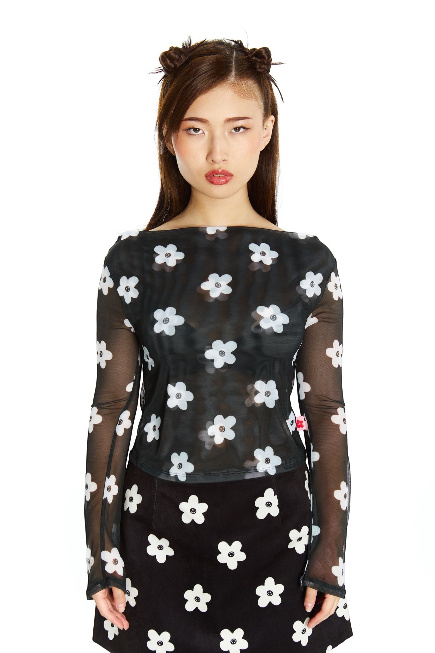 TOP MESH NEGRO FLOR