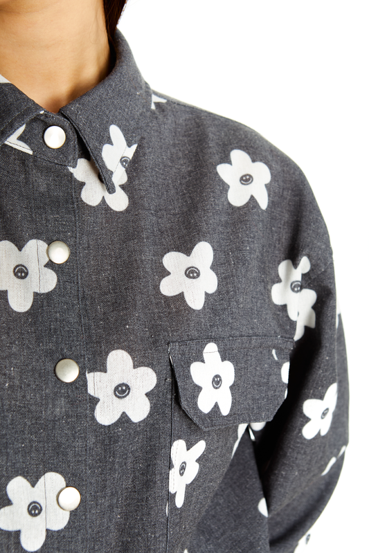 SOBRECAMISA GRIS FLOR