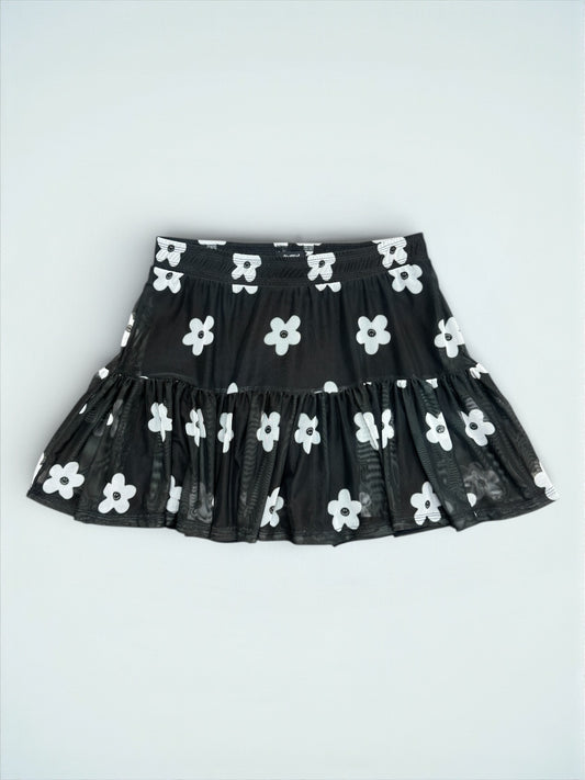 MINI FALDA MESH NEGRO FLOR