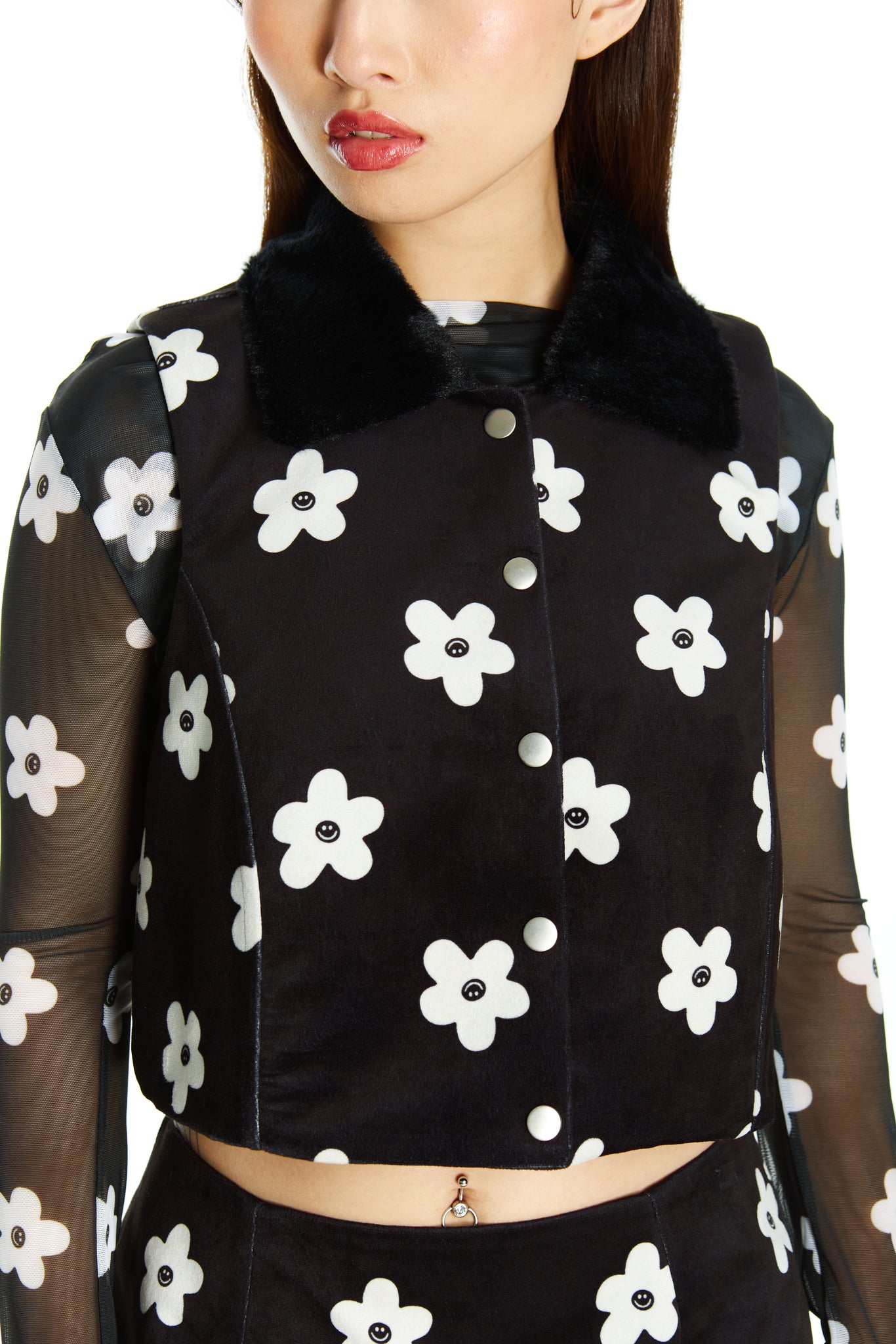 CHAQUETITA PIEL NEGRA FLOR