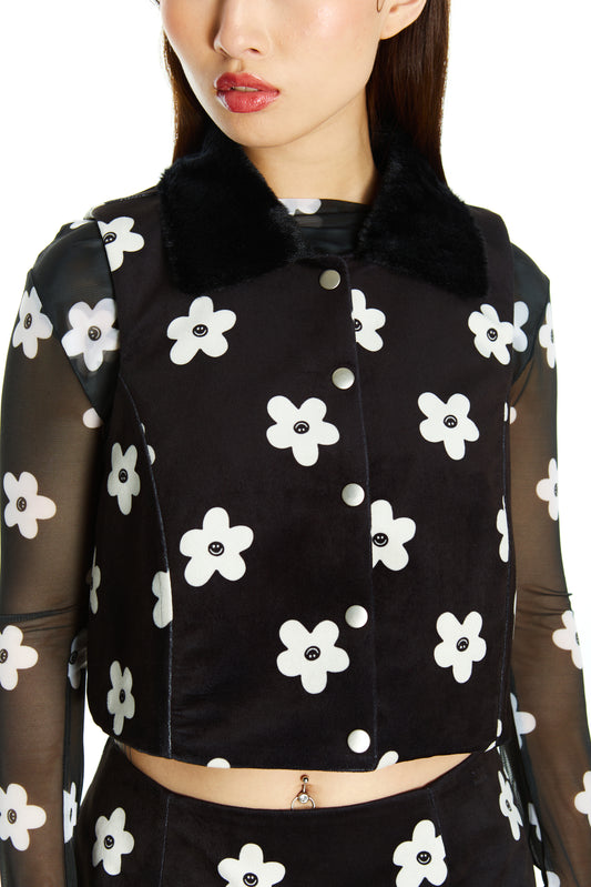 CHAQUETITA PIEL NEGRA FLOR