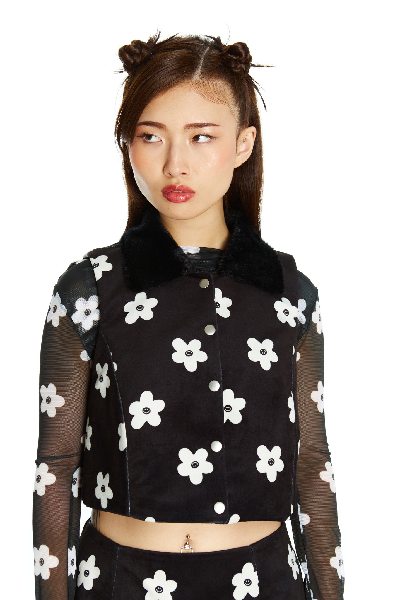 CHAQUETITA PIEL NEGRA FLOR