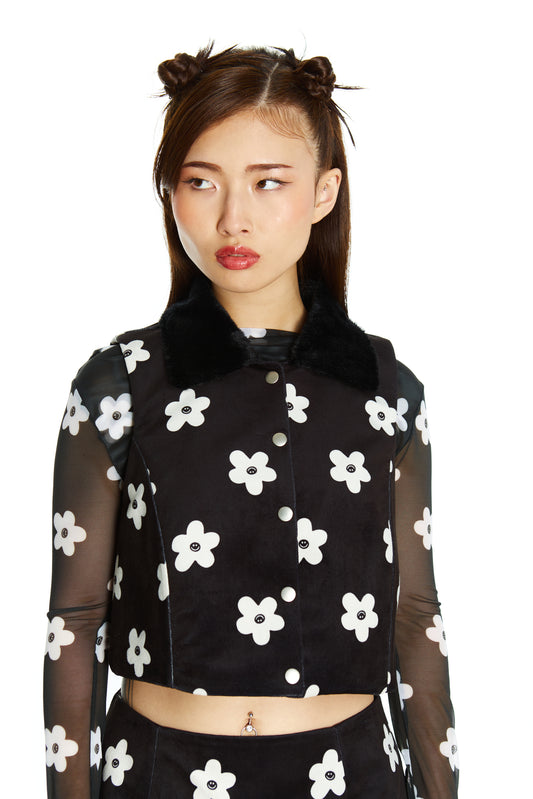 CHAQUETITA PIEL NEGRA FLOR