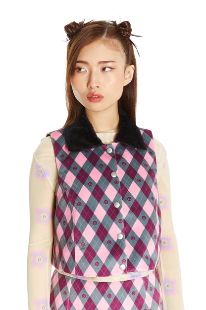 CHAQUETITA PIEL ROMBOS BURDEO