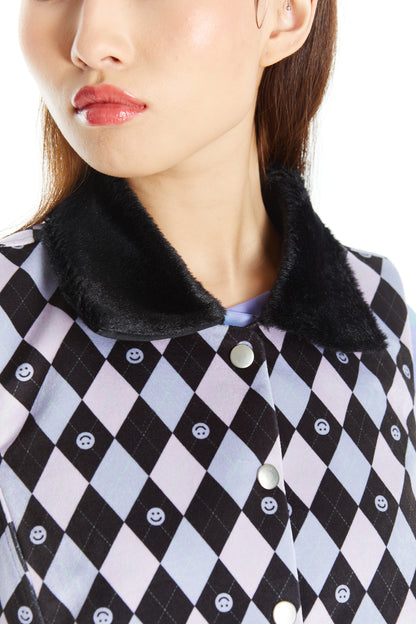 CHAQUETITA PIEL ROMBOS LILA